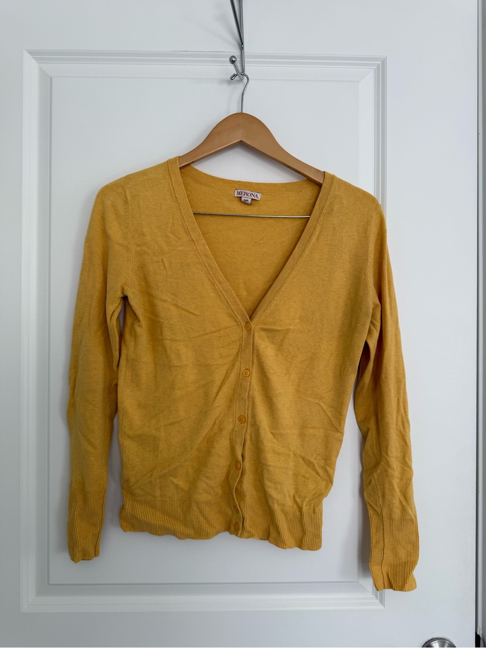 Merona Women's Mustard Yellow V-Neck Button Cardigan